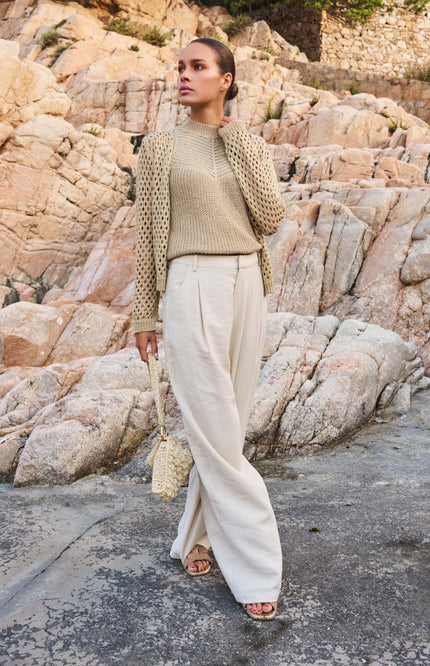 EsQualo Broek Pleat Light Sand HS25.10221 Stretchshop.nl