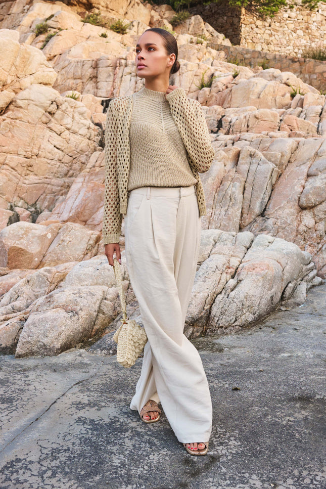 EsQualo Broek Pleat Light Sand HS25.10221 Stretchshop.nl