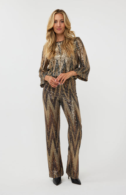 EsQualo Broek sequins zigzag print W24.08706 Stretchshop.nl