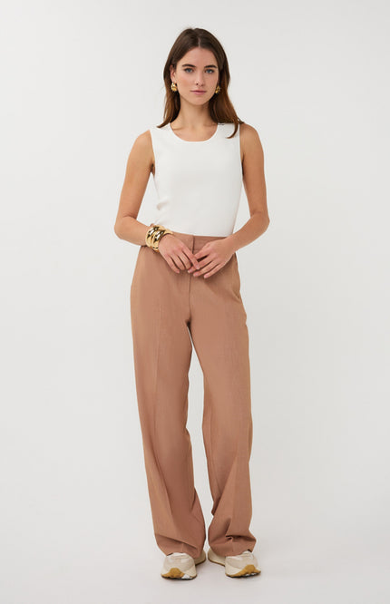 EsQualo Broek Straight Melange Cappuccino SP26.10043 Stretchshop.nl