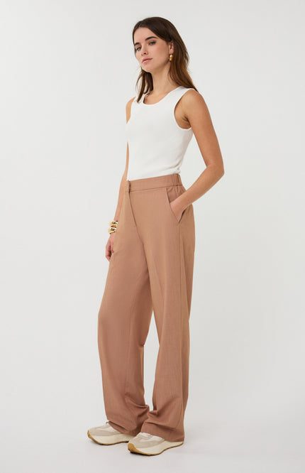 EsQualo Broek Straight Melange Cappuccino SP26.10043 Stretchshop.nl