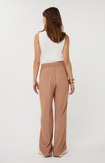 EsQualo Broek Straight Melange Cappuccino SP26.10043 Stretchshop.nl
