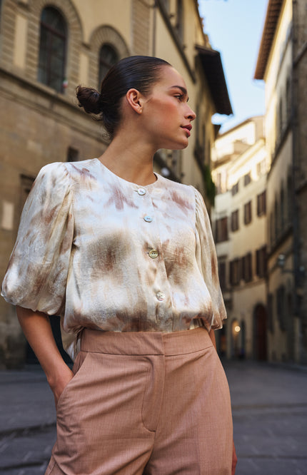 EsQualo Broek Straight Melange Cappuccino SP26.10043 Stretchshop.nl