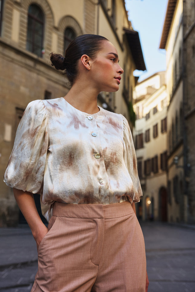 EsQualo Broek Straight Melange Cappuccino SP26.10043 Stretchshop.nl