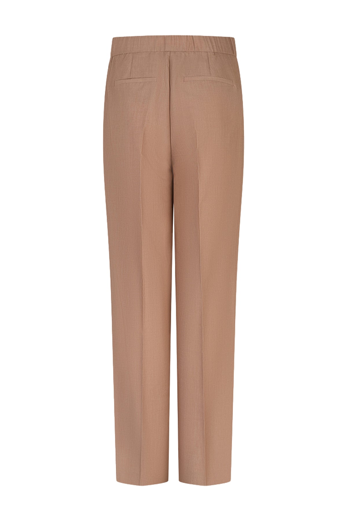 Lichte cappuccino gekleurde rechte broek van EsQualo met melange stof, zichtbaar in de afbeelding.