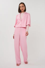 Lichtroze Twill blazer met korte lengte en puffermouwen van EsQualo, romantische stijl en elegante uitstraling.