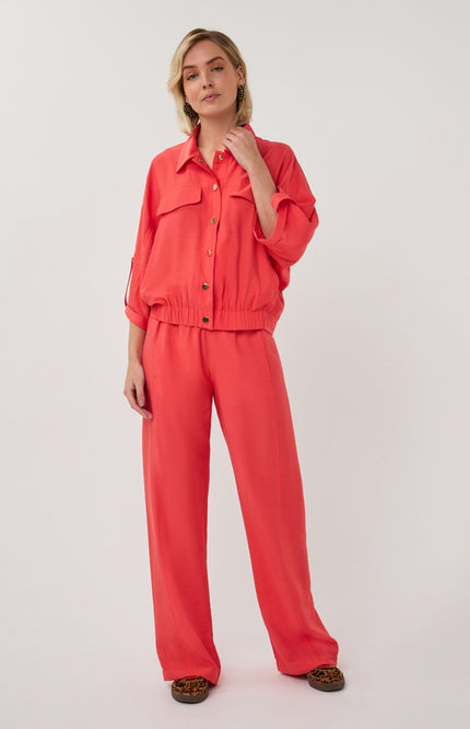EsQualo Broek Wide Elastic Waist Slub Chili Red SP26.10033 Stretchshop.nl