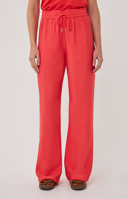 EsQualo Broek Wide Elastic Waist Slub Chili Red SP26.10033 Stretchshop.nl