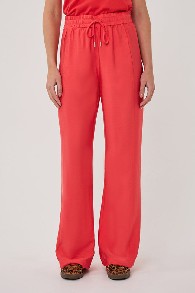 EsQualo Broek Wide Elastic Waist Slub Chili Red SP26.10033 Stretchshop.nl