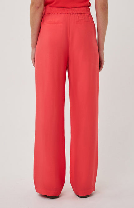 EsQualo Broek Wide Elastic Waist Slub Chili Red SP26.10033 Stretchshop.nl