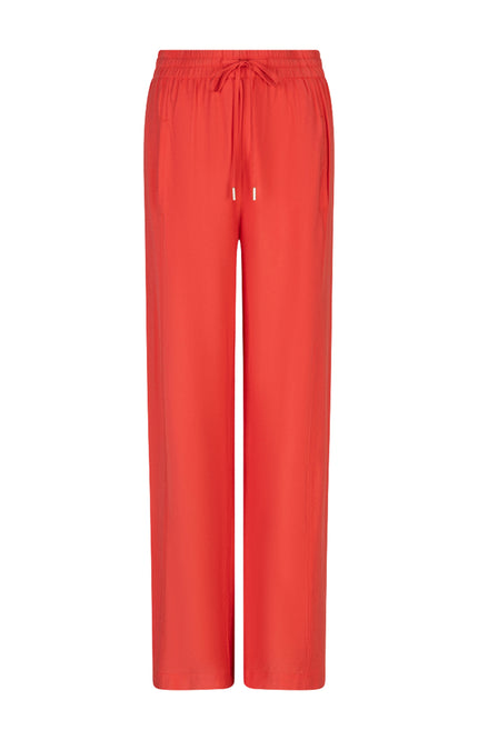 EsQualo Broek Wide Elastic Waist Slub Chili Red SP26.10033 Stretchshop.nl