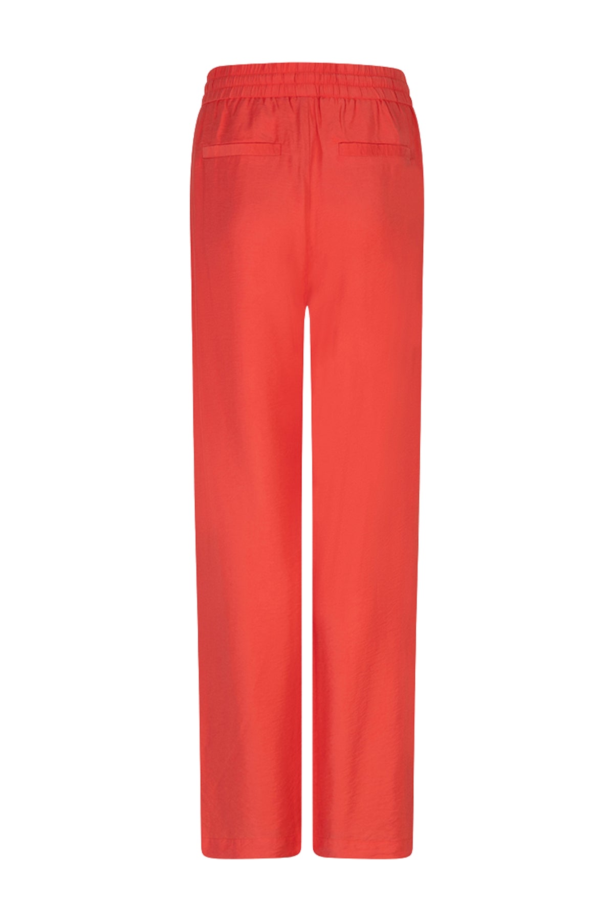 Brede elastische taillebroek van EsQualo in chili rood met slub-stof, comfortabel en modieus voor casual draagstijl.