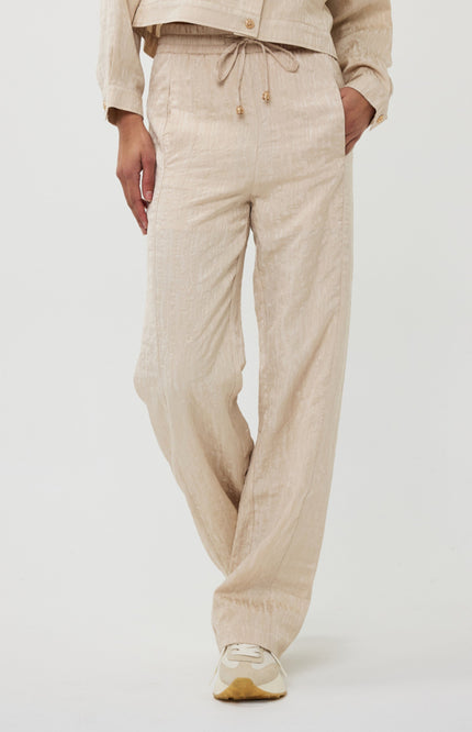 EsQualo Broek Wide Jacquard Sand SP25.14030 Stretchshop.nl