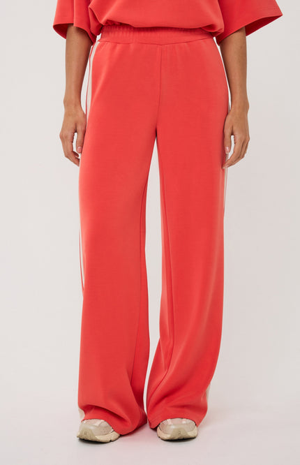 EsQualo Broek Wide Stripe Modal Chili Red SP26.05006 Stretchshop.nl
