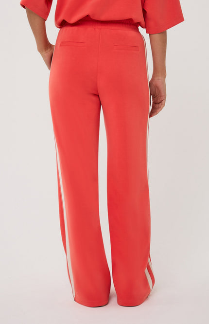 EsQualo Broek Wide Stripe Modal Chili Red SP26.05006 Stretchshop.nl