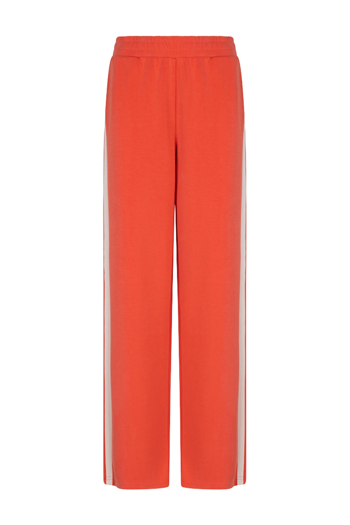 Breed gestreepte brede broek van modal in chili rood door EsQualo, met comfortabele pasvorm en opvallende stijl.