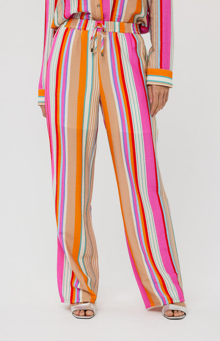 EsQualo Broek Wide Striped Print HS25.15201 Stretchshop.nl