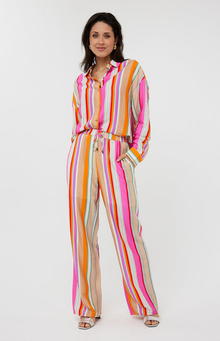 EsQualo Broek Wide Striped Print HS25.15201 Stretchshop.nl