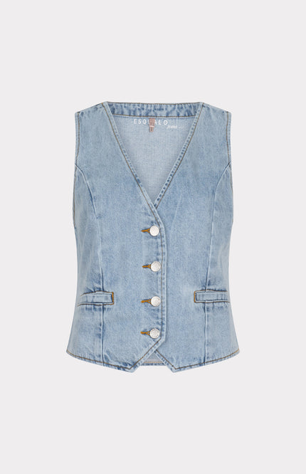 EsQualo Gilet Denim Blue SP25.12006 Stretchshop.nl