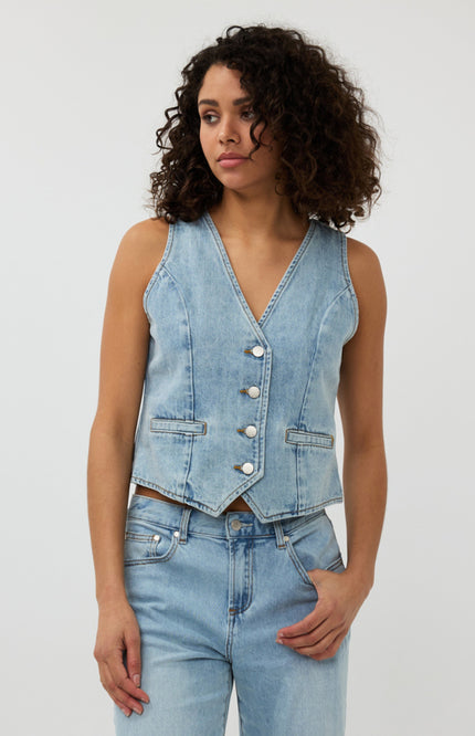 EsQualo Gilet Denim Blue SP25.12006 Stretchshop.nl