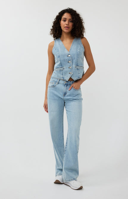 EsQualo Gilet Denim Blue SP25.12006 Stretchshop.nl