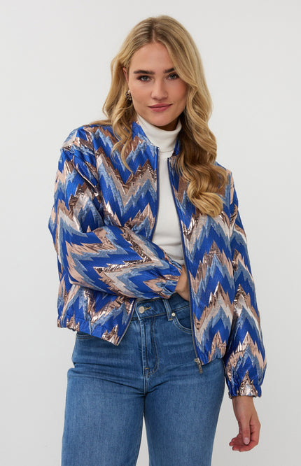 EsQualo Jacket Bomber Jacquard Zigzag Print F25.19500 Stretchshop.nl