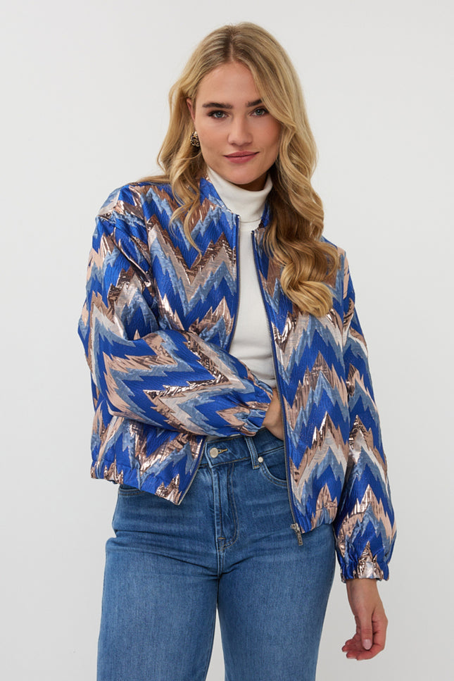 EsQualo Jacket Bomber Jacquard Zigzag Print F25.19500 Stretchshop.nl