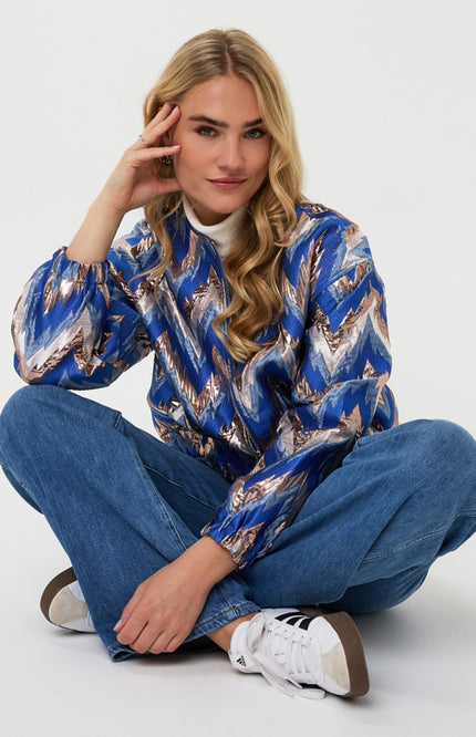 EsQualo Jacket Bomber Jacquard Zigzag Print F25.19500 Stretchshop.nl