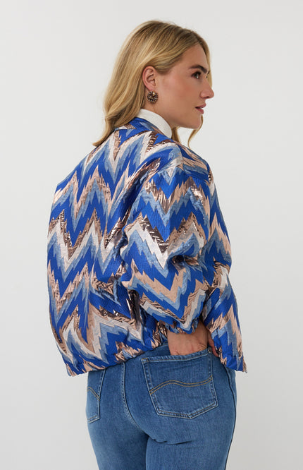 EsQualo Jacket Bomber Jacquard Zigzag Print F25.19500 Stretchshop.nl