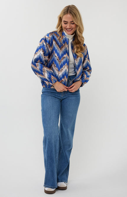 EsQualo Jacket Bomber Jacquard Zigzag Print F25.19500 Stretchshop.nl