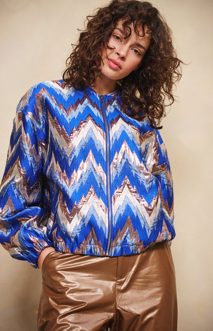 EsQualo Jacket Bomber Jacquard Zigzag Print F25.19500 Stretchshop.nl