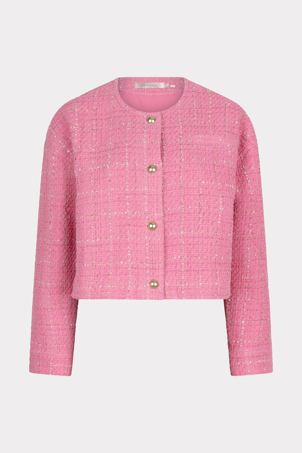 Cropped boucle jas in roze van EsQualo, modieus design met gebreide textuur en stijlvolle pasvorm.