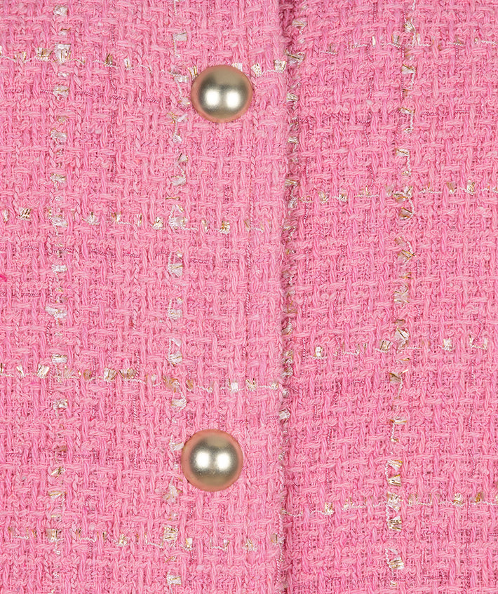 Cropped boucle jas in roze van EsQualo, met opvallende textuur en modern ontwerp.