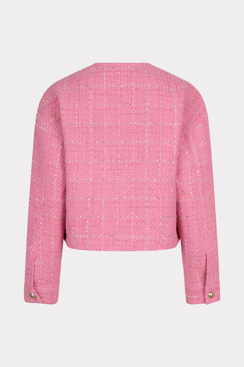 Cropped bouclé jas van EsQualo in roze met korte mouwen en stijlvolle details, perfect voor een elegante look.