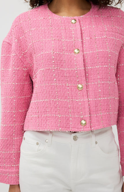 EsQualo Jacket Cropped Boucle Rose SP25.19010 Stretchshop.nl
