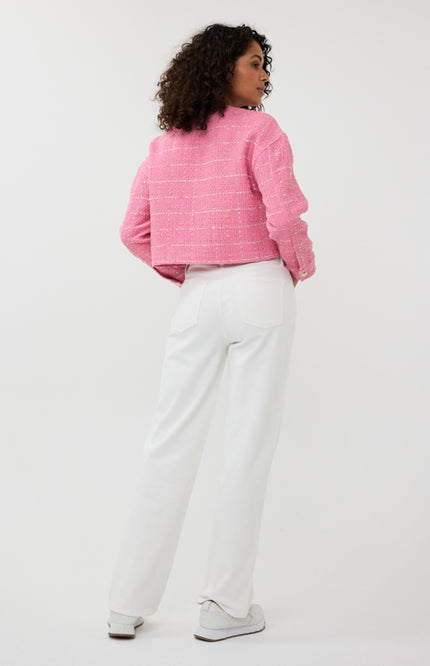 EsQualo Jacket Cropped Boucle Rose SP25.19010 Stretchshop.nl