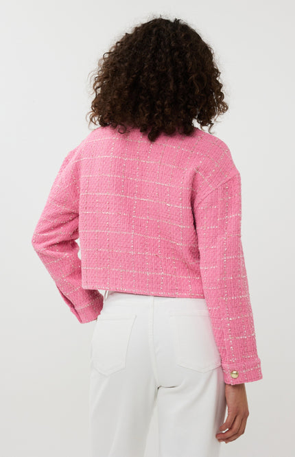 EsQualo Jacket Cropped Boucle Rose SP25.19010 Stretchshop.nl