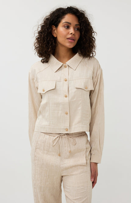 EsQualo Jacket Jacquard Sand SP25.14029 Stretchshop.nl