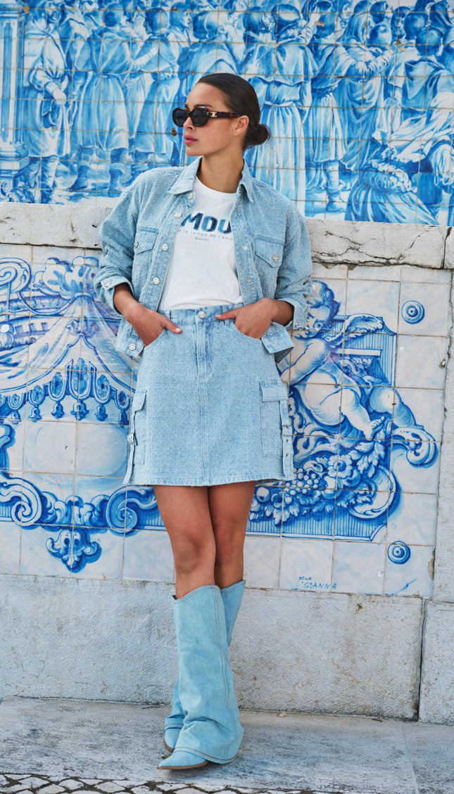 EsQualo Jacket Jeans Damaged Light Blue SP25.12000 Stretchshop.nl