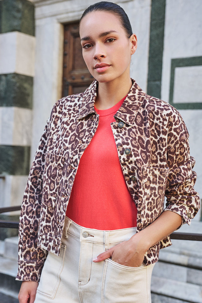 EsQualo Jacket Jeans Scarlet Leopard Print SP26.12000 Stretchshop.nl