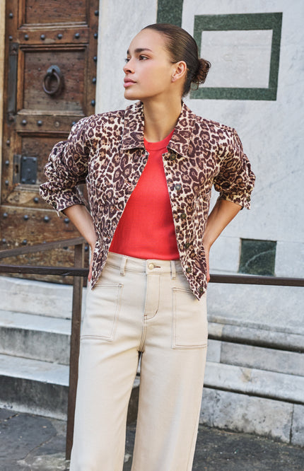 EsQualo Jacket Jeans Scarlet Leopard Print SP26.12000 Stretchshop.nl