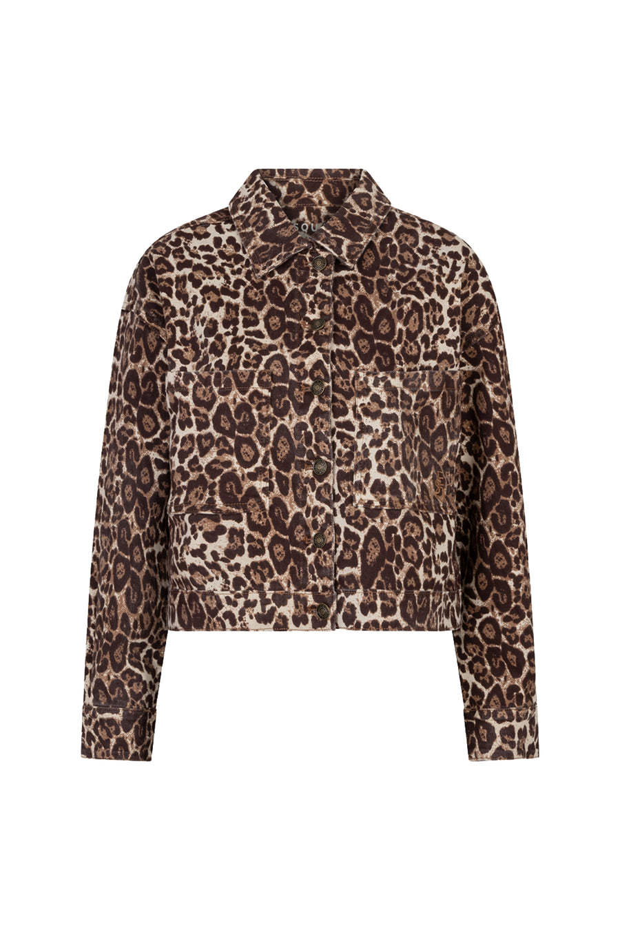 EsQualo spijkerjack met leopardprint in rood en zwart, casual denim jas met opvallende print, voor een stijlvolle look.