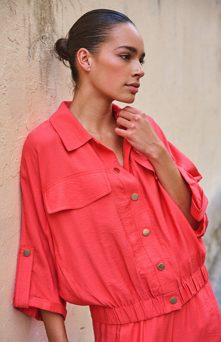 EsQualo Jacket Slub Chili Red SP26.10032 Stretchshop.nl