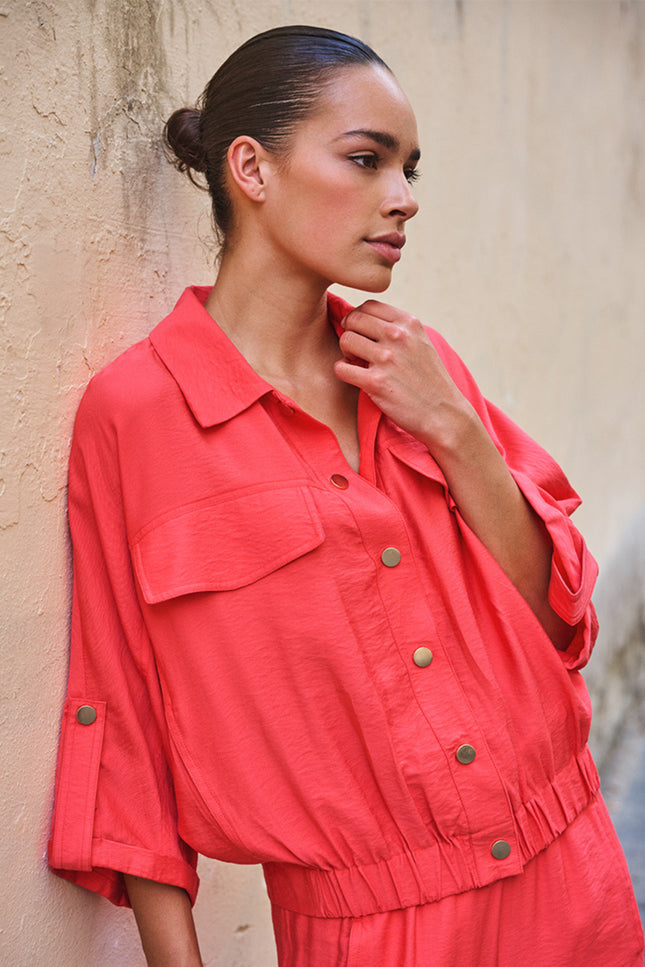 EsQualo Jacket Slub Chili Red SP26.10032 Stretchshop.nl