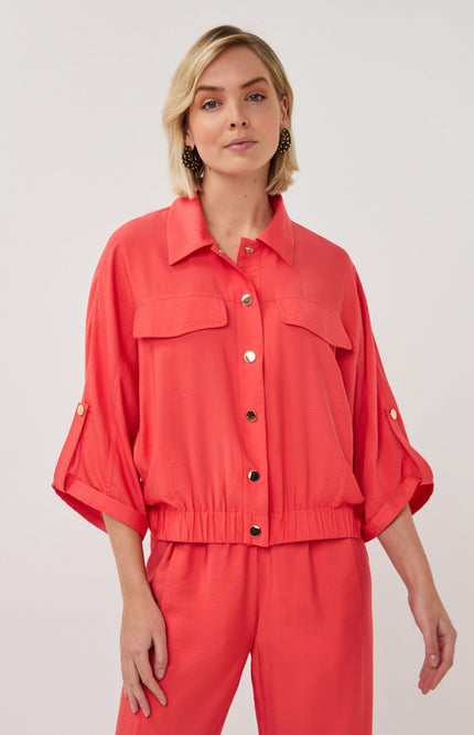 EsQualo Jacket Slub Chili Red SP26.10032 Stretchshop.nl