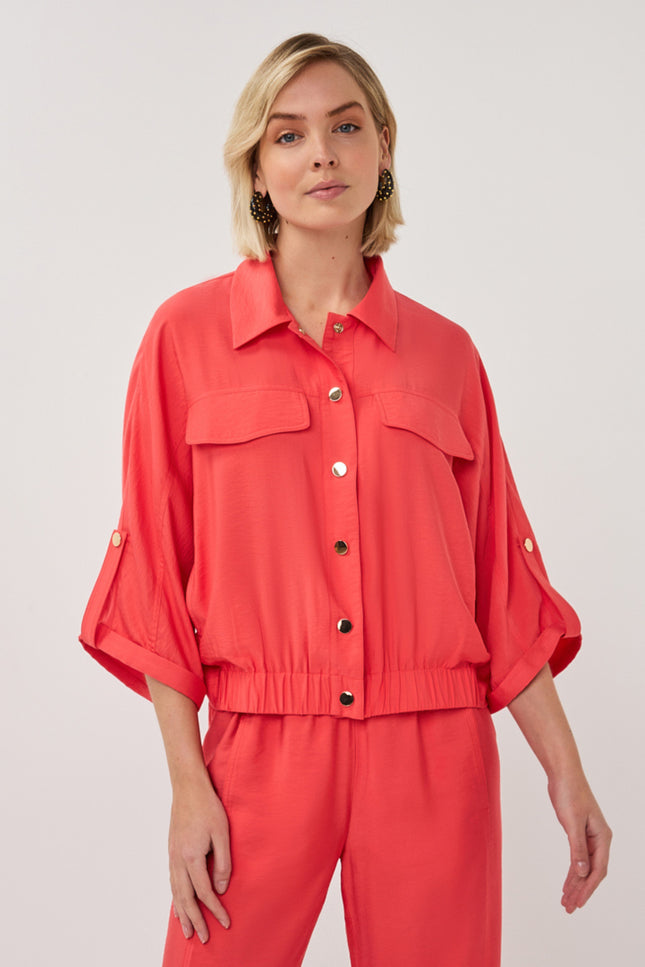 EsQualo Jacket Slub Chili Red SP26.10032 Stretchshop.nl