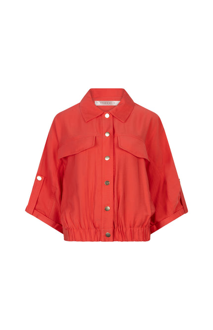 EsQualo Jacket Slub Chili Red SP26.10032 Stretchshop.nl