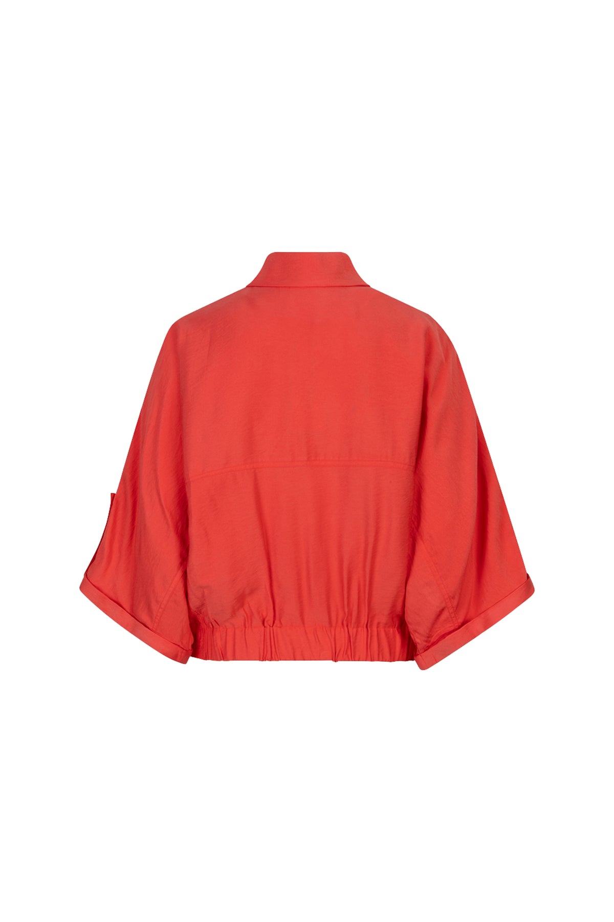 EsQualo jas Slub Chili Red met ritssluiting en zakken, casual stijl, lichte textuur, voor een stijlvolle uitstraling.