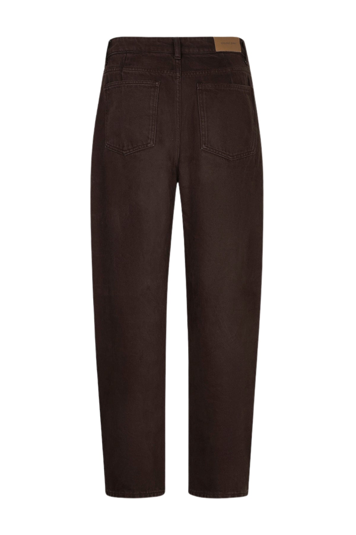 Donkerbruine EsQualo Barrel Jeans Cacao F26.12513 met rechte pasvorm en vijf zakken, zichtbaar op de afbeelding
