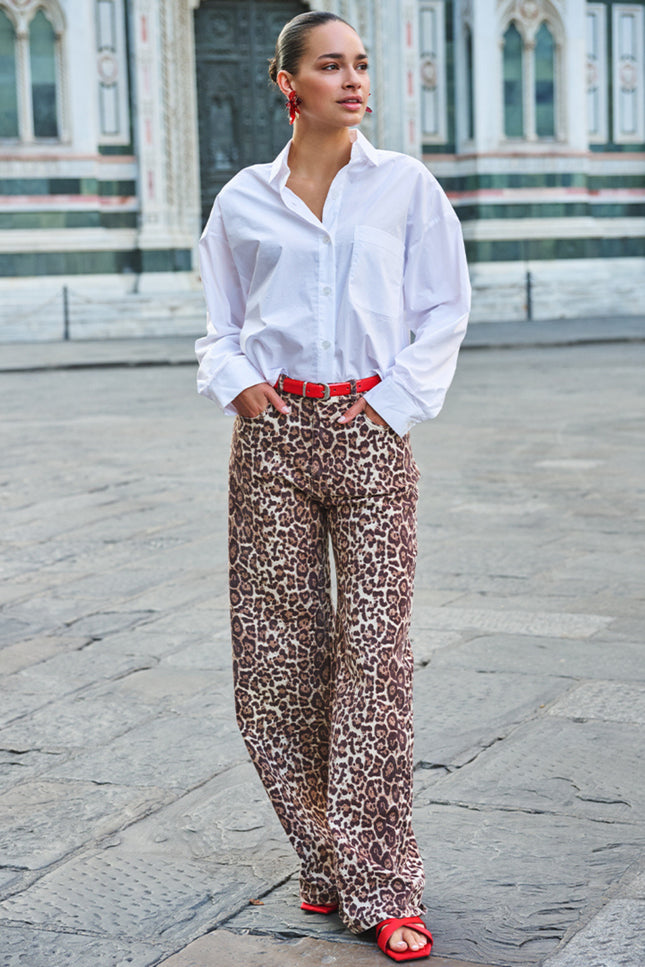 EsQualo Jeans Scarlet Leopard Print SP26.12001 Stretchshop.nl